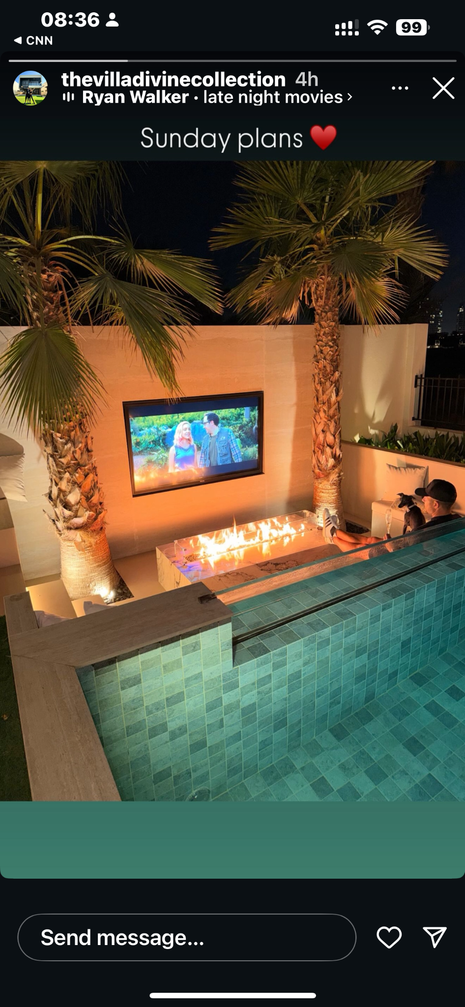 Kyle and the dogs enjoying a film beside the pool on the recessed Apollo enclosure